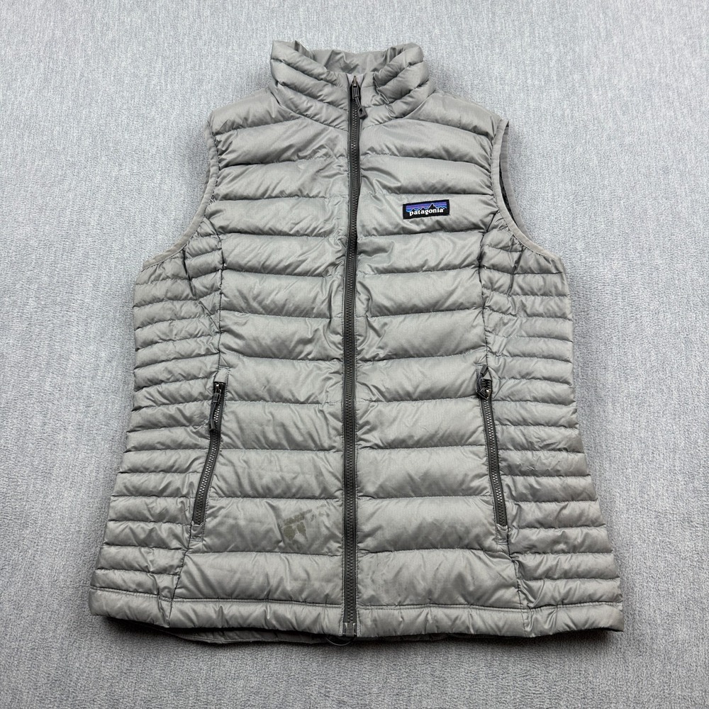 Patagonia Down Sweater Vest Womens‎ Medium Gray Puffer Goose Jacket 84628 *STAIN